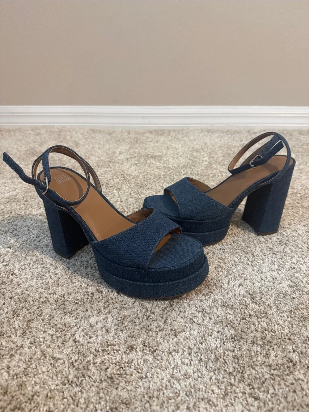 wild fable Dark Blue Denim Platform Block Heel Sandals